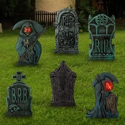 Joyin 2 Light Up Grim Reaper with 4 Tombstone Decoration Set - Halloween Decorations