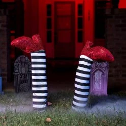 Joyin 2Pcs Witch Legs with Stakes (Red Shoes & Black and White Stripe), - Halloween Decorations