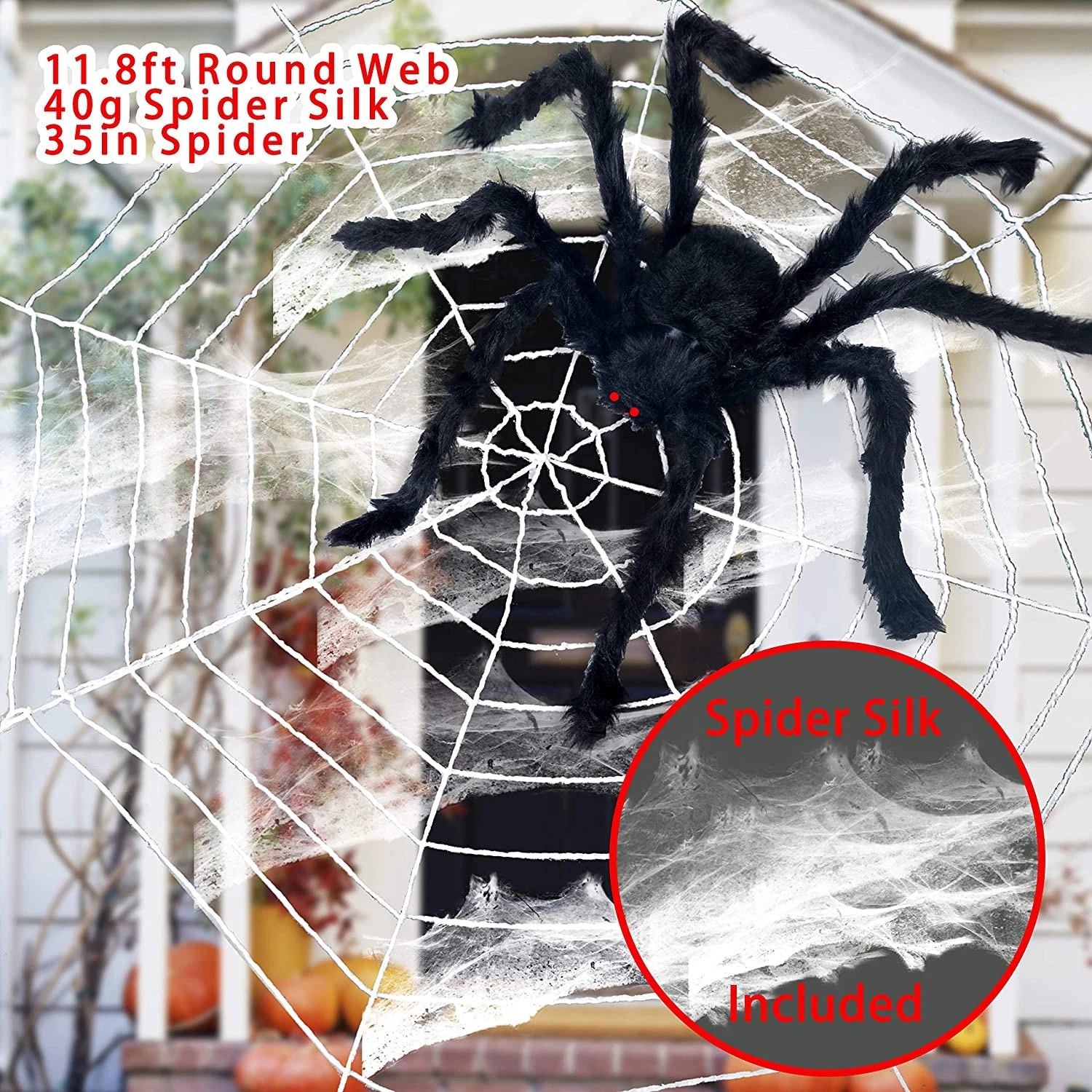 Joyin Giant Spider (35) With Large Spider Web 11.8ft - Halloween Decorations