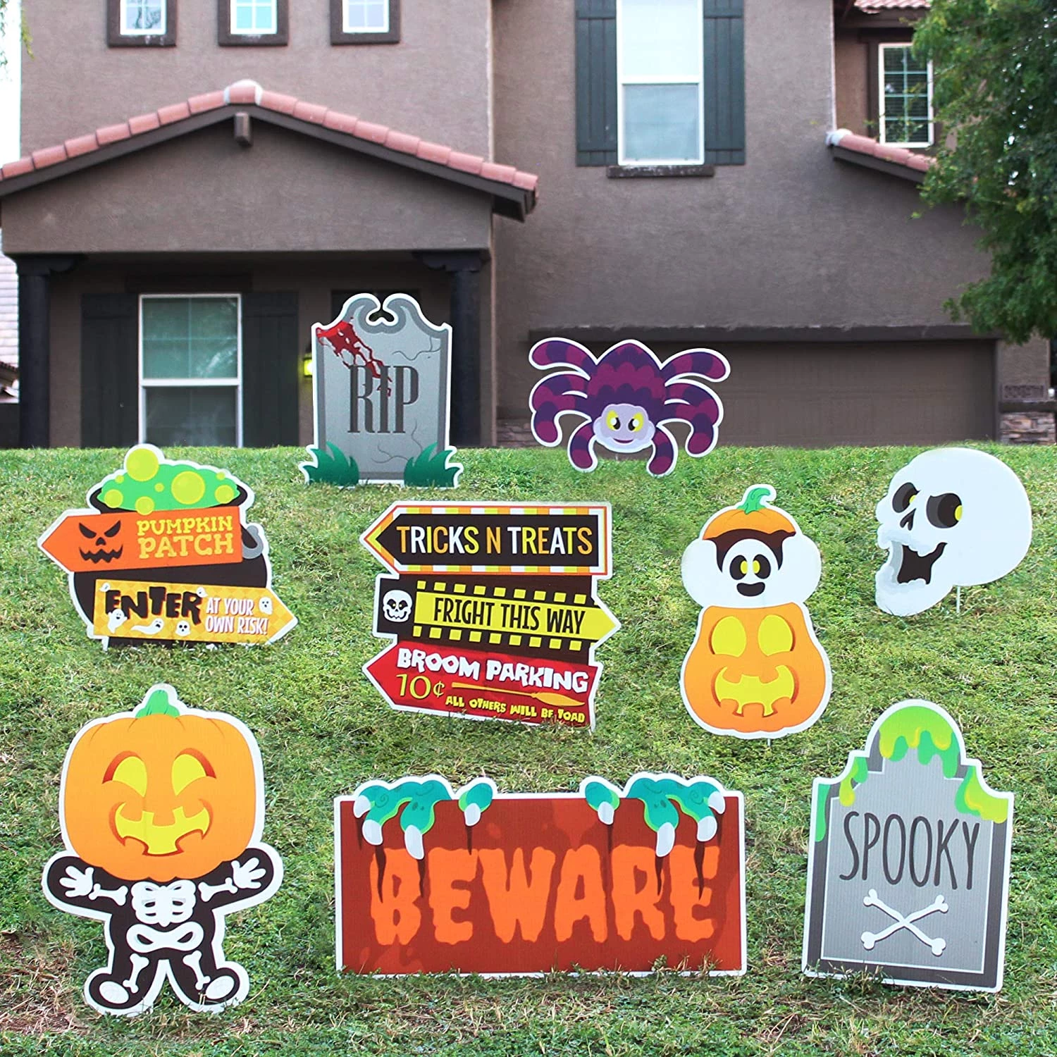Joyin 9 Pcs Friendly Halloween Corrugate Yard Stake Signs - Halloween Decorations - Image 2
