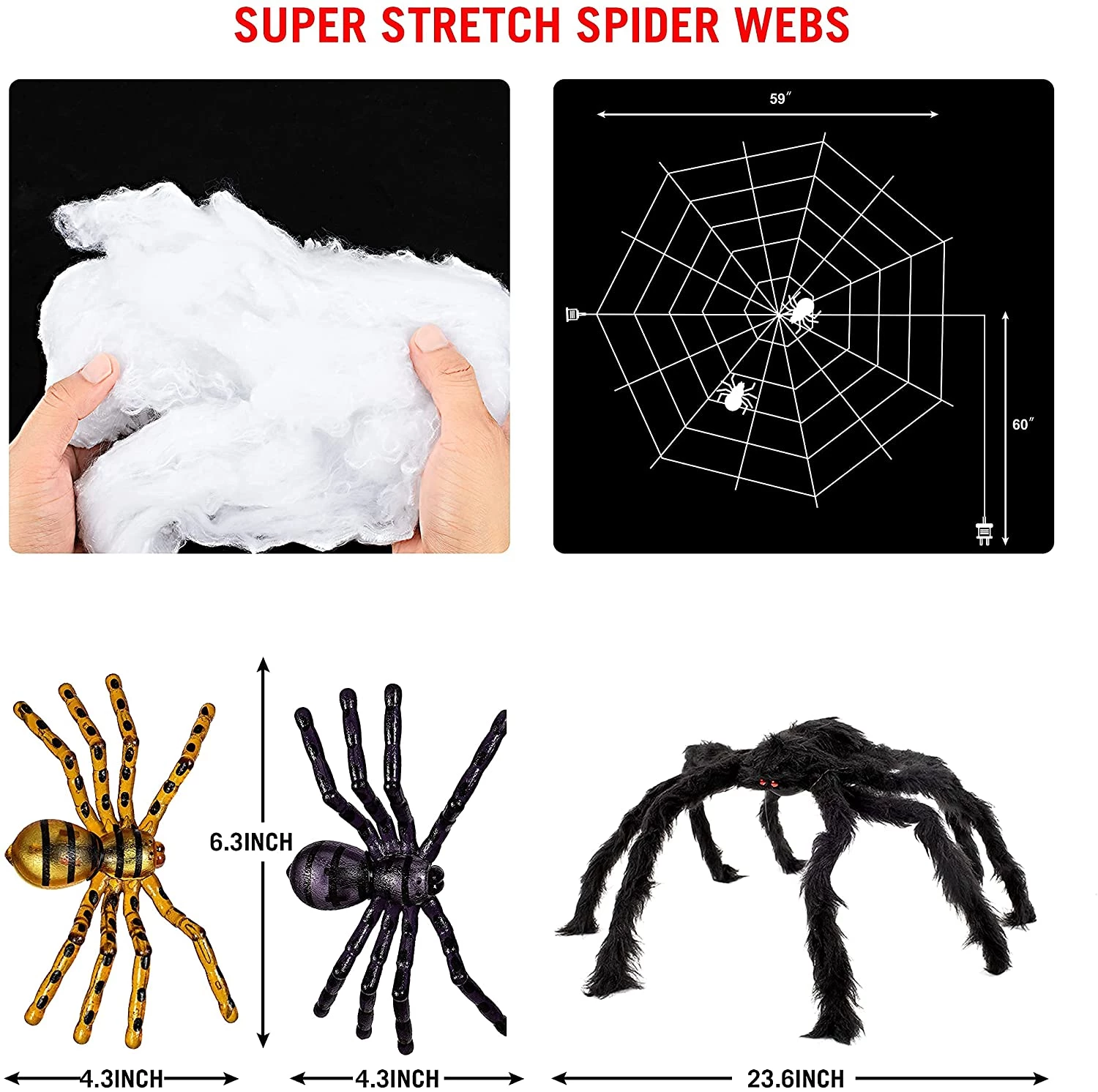 Joiedomi Light-up Purple Spider Web with 3 Spiders 59in - Halloween Decorations - Image 6